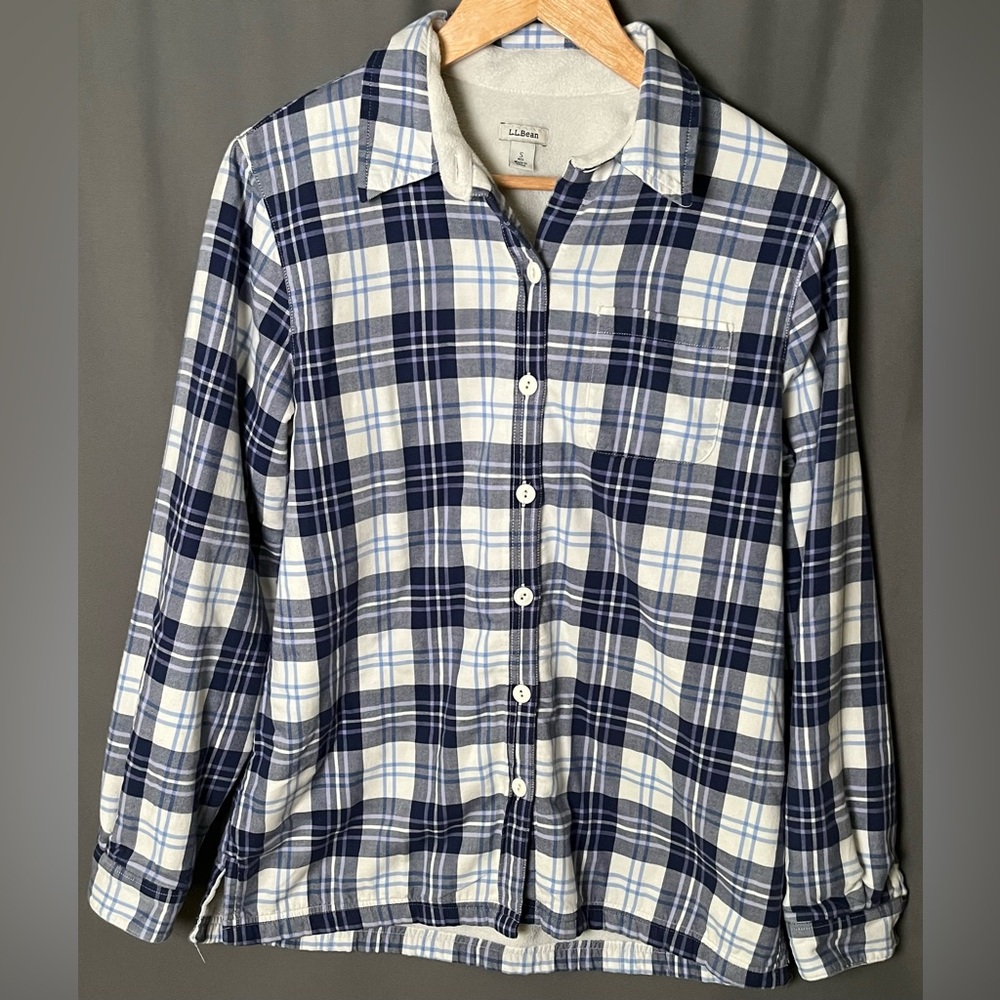 VTG L.L. Bean Women's S Sherpa Lined Blue Plaid Shacket